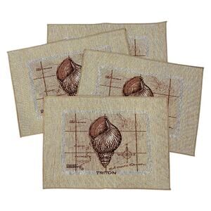 Set of 4 Tapestry Placemats Sea Life Treasures Triton Spiral Shell 18x13"  NEW